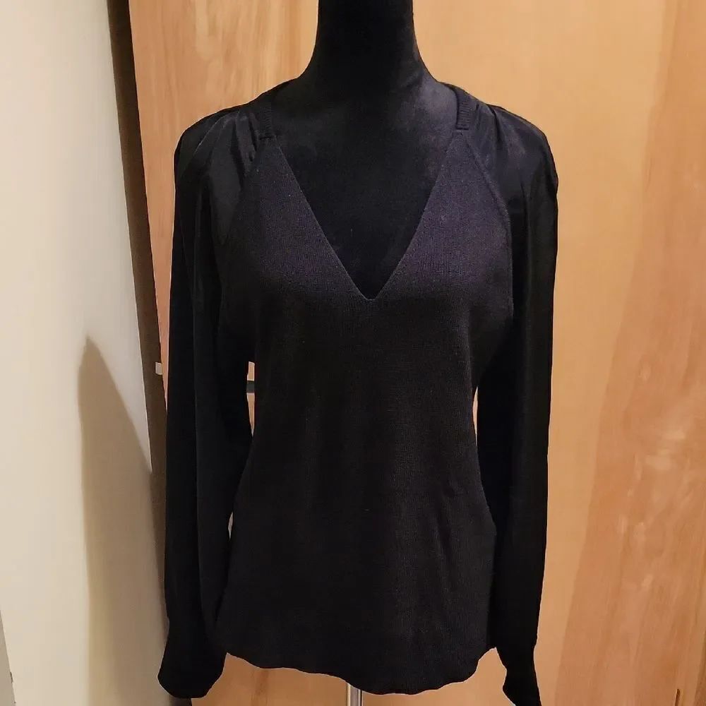 DKNY Black Sweater Silky Sleeves Sz XL